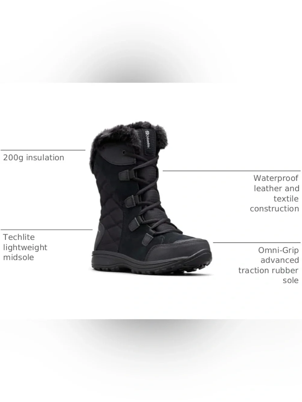 Columbia Women's Ice Maiden II Snow Boots Size 10 Black Winter Cold Weather